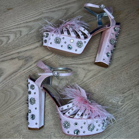 New! AZALEA WANG Kiki Embellished Chunky Platform Sandal Light Pink Women’s 10 - Picture 9 of 12